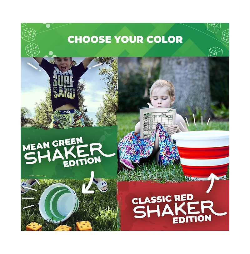 Swooc Games - Yardzee, Farkle & 20+ Classic Red Shaker Edition (All Weather) with Collapsible Bucket, Lid Score Cards