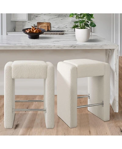26.5" Boucle Counter Stool Set Of 2,Backless Boucle Counter Stool-Maison Boucle