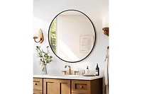 Gaomon 30 inchRound Mirror for Wall, Black Metal Frame Circle Mirror, Round Bathroom Mirror for Wall Decor, Round Wall Mirror for Entryway, Vanity, Be