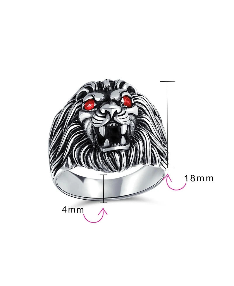Bling Jewelry Red Crystal Eyes Roaring King Of Jungle Lion Ring Solid Oxidized .925 Sterling Silver
