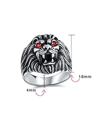 Bling Jewelry Red Crystal Eyes Roaring King Of Jungle Lion Ring Solid Oxidized .925 Sterling Silver