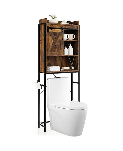 Gymax Over The Toilet Storage Cabinet Rack Bathroom w/ Slipping Barn Door & Adjustable Shelf Espresso