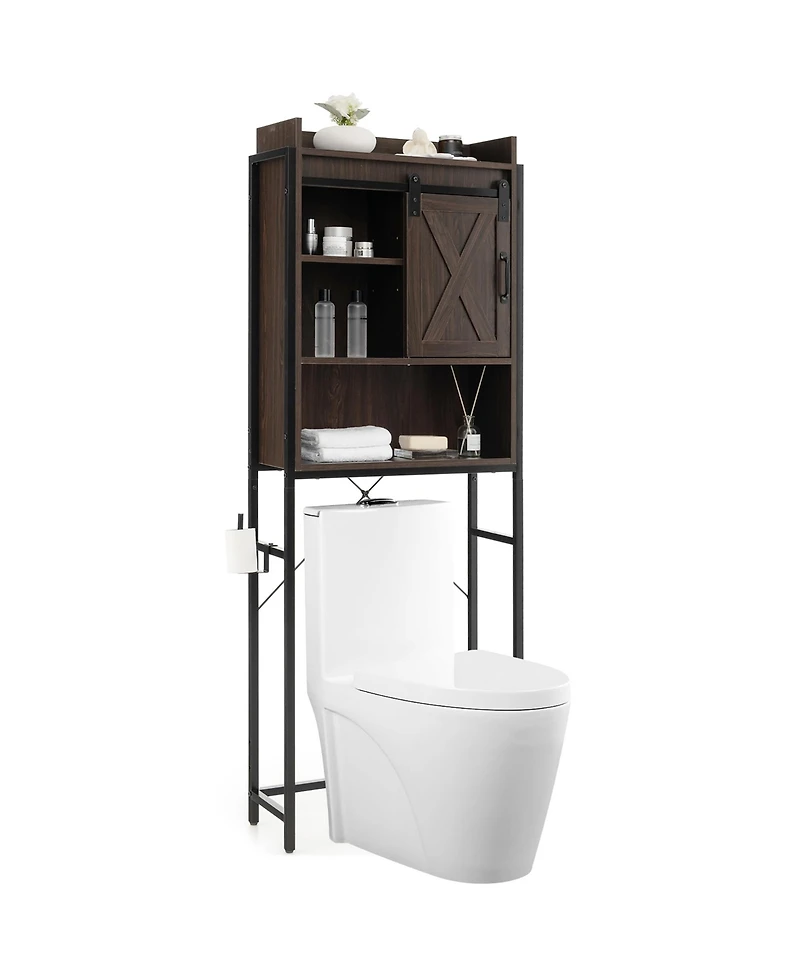 Gymax Over The Toilet Storage Cabinet Rack Bathroom w/ Slipping Barn Door & Adjustable Shelf Espresso