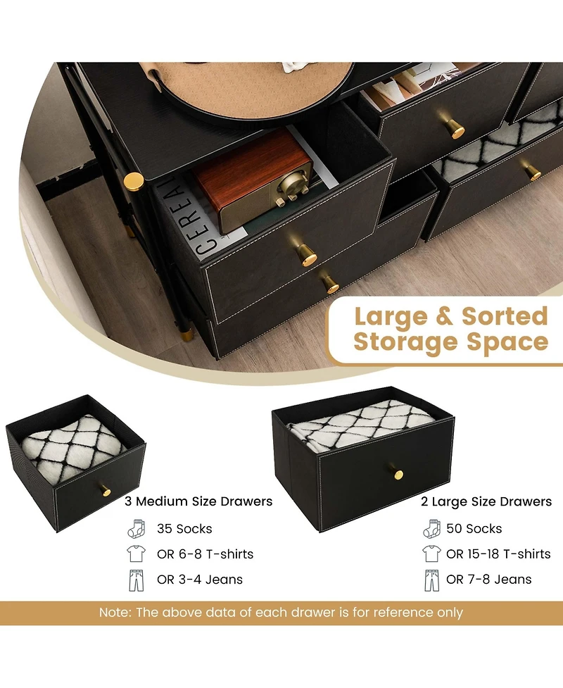5-Drawer Fabric Dresser Tower Wide Chest of Drawers Storage Organizer Bedroom