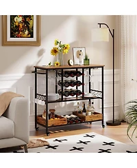 Costway 3 Tiers Bar Cart Home Serving on Wheels with Glass Racks Wine Holders