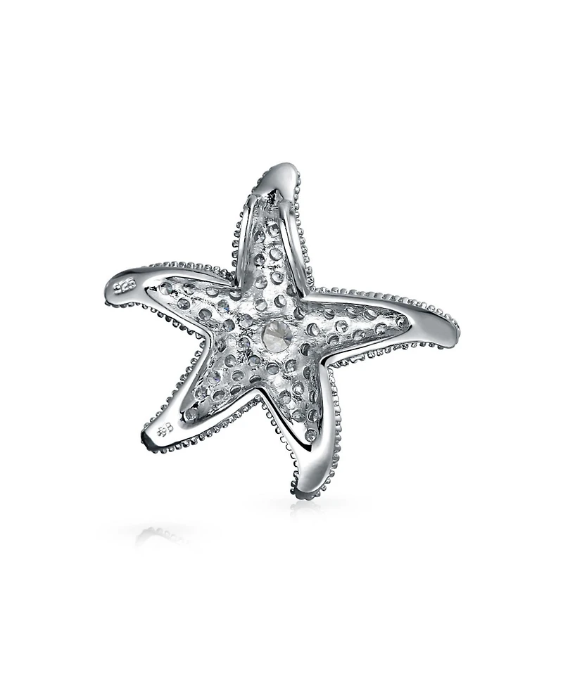 Bling Jewelry Pave Cz Dancing Marine Life Nautical Beach Vacation Starfish Necklace Pendant .925 Sterling Silver Large