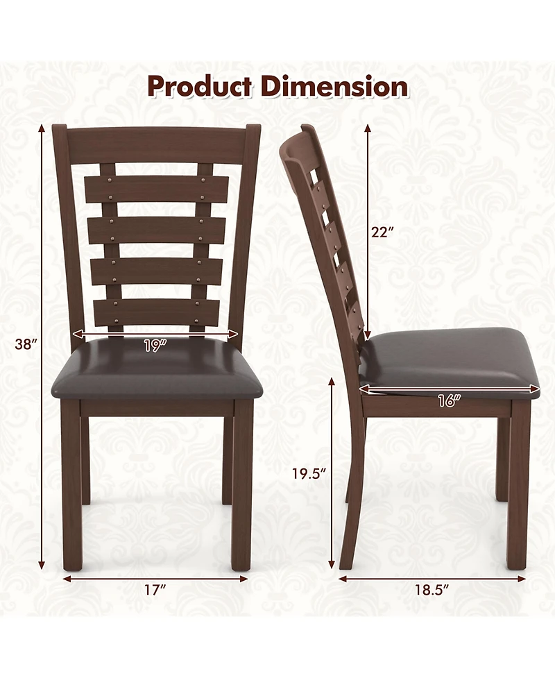 Wooden Dining Chairs Set of with Upholstered Seat & Rubber High Back