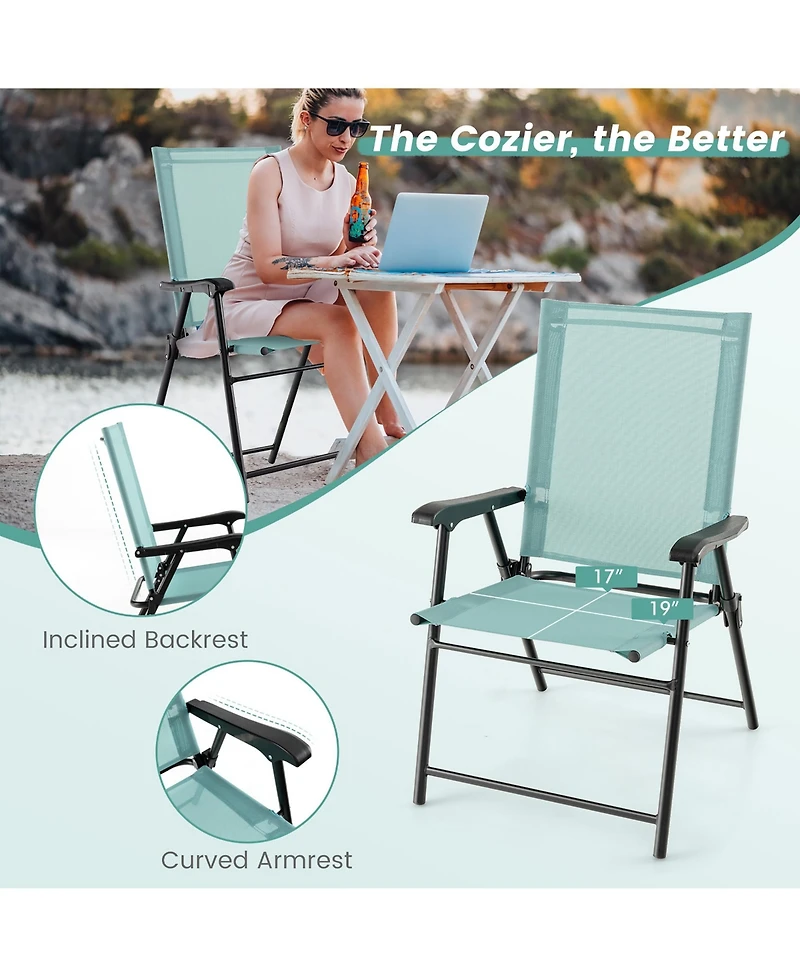 Patio 2pcs Folding Sling Back Chair Portable Armrests Metal Outdoor Dining