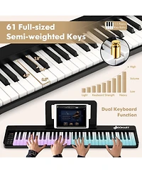 Gymax 61 Key Full Size Folding Piano Semi-Weighted Keyboard Midi Wireless Connection