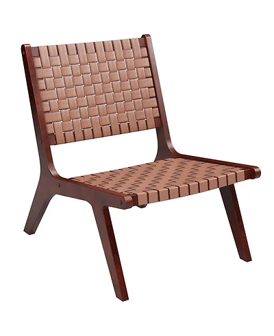 Woven Leather Accent Chair Mid Century Rubber Wood Armless Side Chair
