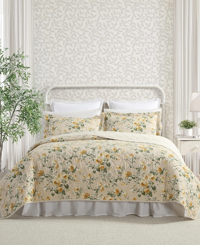 Laura Ashley Roses Reversible -Pc. Quilt Set