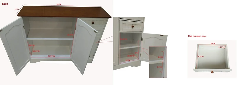 Kings Brand Furniture Kitchen Sideboard Buffet Storage Cabinet with 2 Drawers and 3 Doors for Kitchen Dining Room (White/Walnut)
