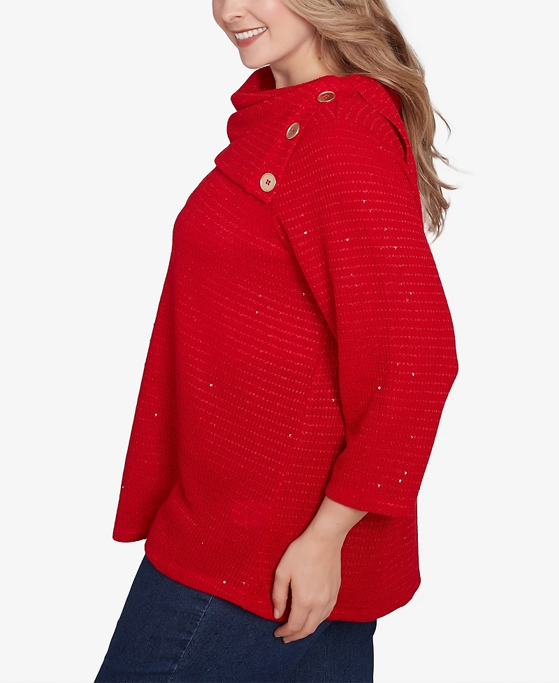 Ruby Rd. Plus Size Split Cowl Neck Sequin Knit Top