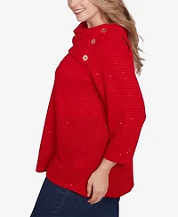 Ruby Rd. Plus Size Split Cowl Neck Sequin Knit Top
