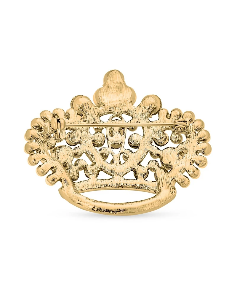 Bling Jewelry Large Fashion Crystal White Simulated Pearl Queen Crown Brooch Pin