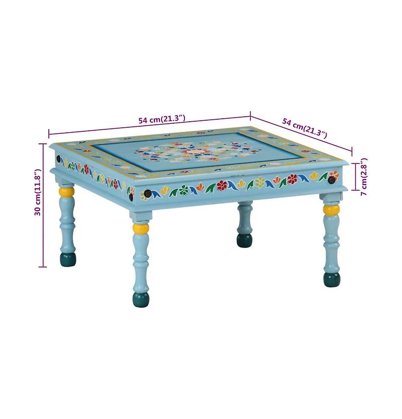 vidaXL Coffee Table Turquoise Hand Painted Solid Wood Mango