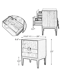 Hulala Home Modern Apakah 25" Tall 2-Drawer Nightstand