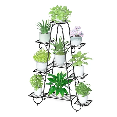 Unho 9 Tier Metal Garden Plant Stand Flower Pots Display Rack Holder for Plants Black