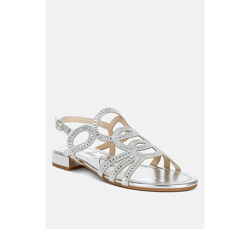 Jisters Cut Out Detail Rhinestone Flat Sandals