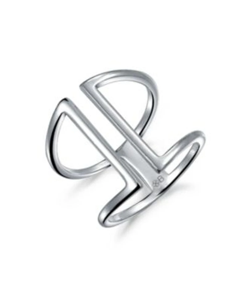 Bling Jewelry Modern Trendy Fashion Geometric Double Wide Vertical Bar Ring Sterling Silver Ring For Women Adjustable