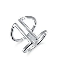 Bling Jewelry Modern Trendy Fashion Geometric Double Wide Vertical Bar Ring Sterling Silver Ring For Women Adjustable