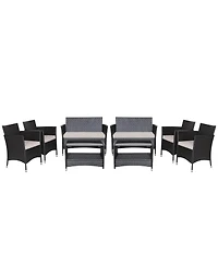 Costway 8PCS Patio Rattan Furniture Set Armrest Cushion Sofa Coffee Table with Shelf Garden