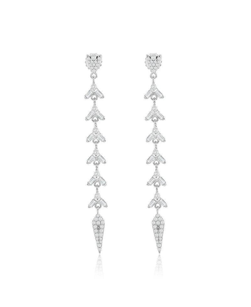 Suzy Levian Sterling Silver White Cubic Zirconia Baguette Pave Drop Dangle Earrings
