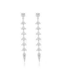 Suzy Levian Sterling Silver White Cubic Zirconia Baguette Pave Drop Dangle Earrings