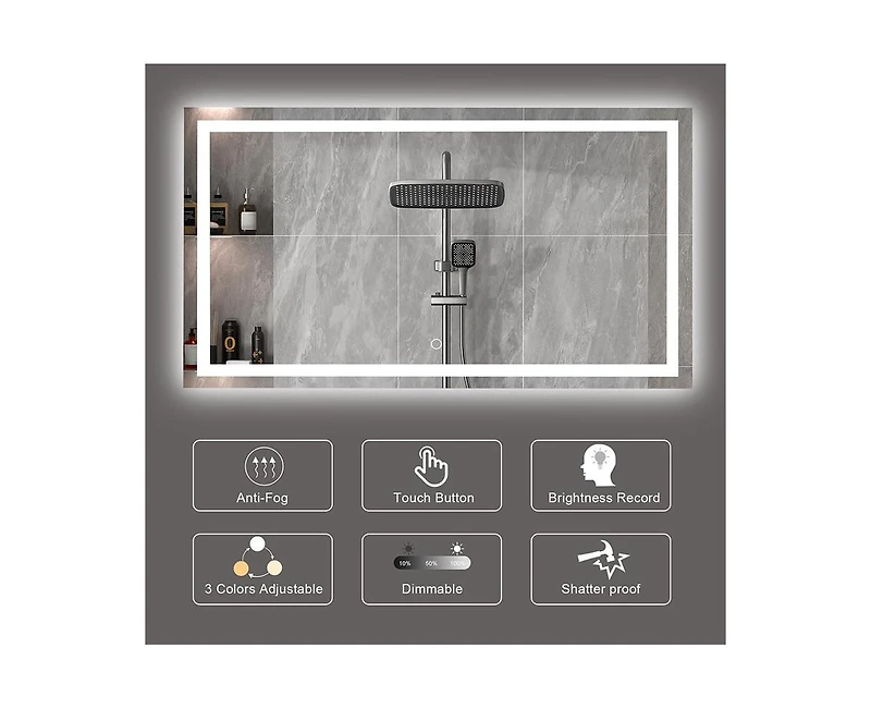 gaomon Led Bathroom Mirror with Lights 48 x 36 Inch/60x36 Inch Led Vanity Mirrors Wall Mounted Dimmable Front Lighted Anti-Fog Makeup Mirror for Bedro