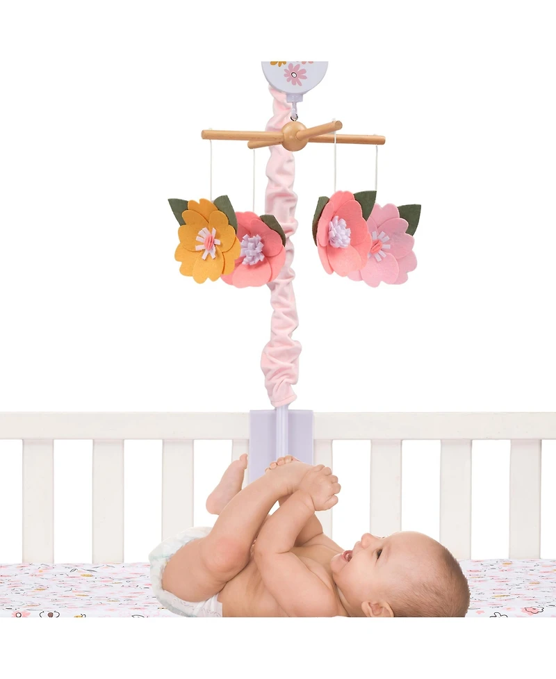 Lambs & Ivy Little Garden Felt Flowers Musical Baby Crib Mobile Soother Toy