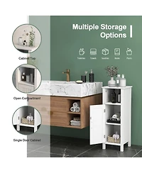 Gymax Bathroom Floor Storage Cabinet Free Standing w/ Single Door Adjustable Shelf