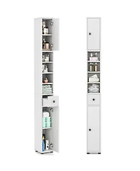 Gymax Tall Slim Bathroom Storage Cabinet Linen Tower w/ Drawer & Adjustable Shelves