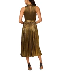 Adrianna Papell Women's Metallic Pleated Tie-Waist Halter Dress
