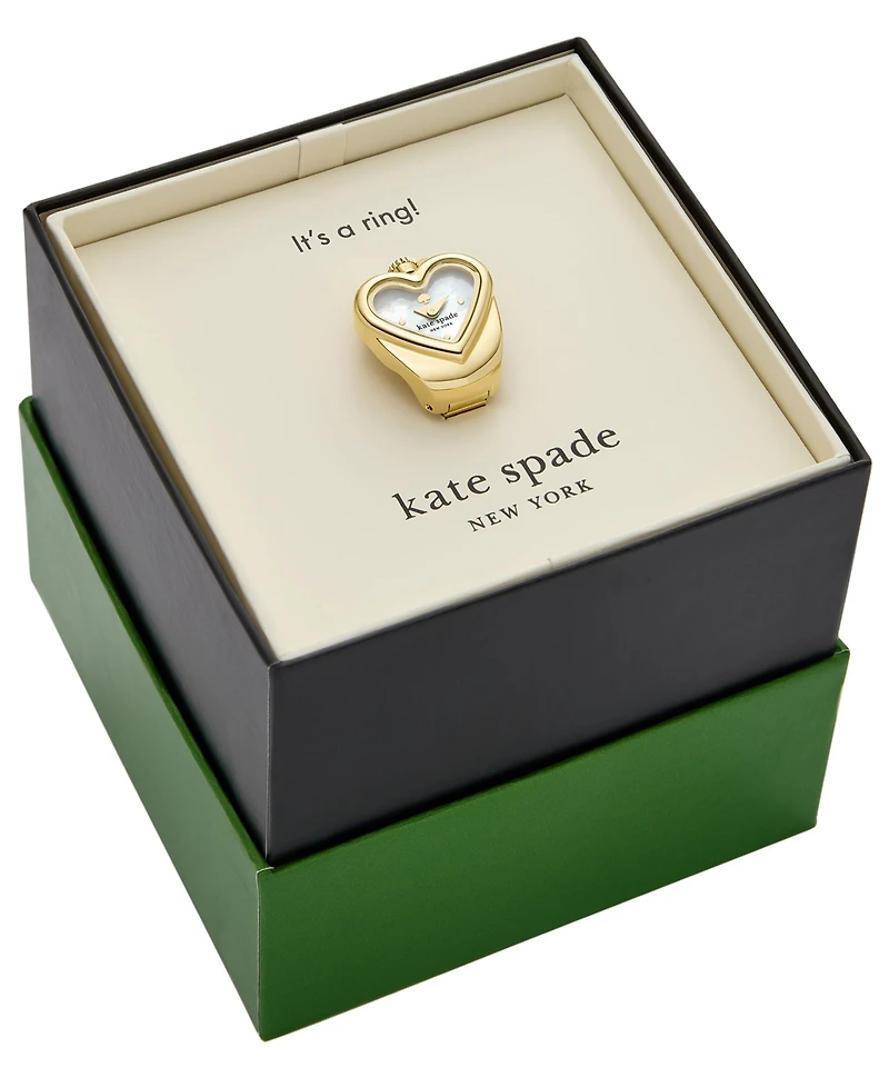 Kate Spade New York Women's Monroe Heart Three-Hand Gold-Tone Stainless Steel Ring Watch, 22mm