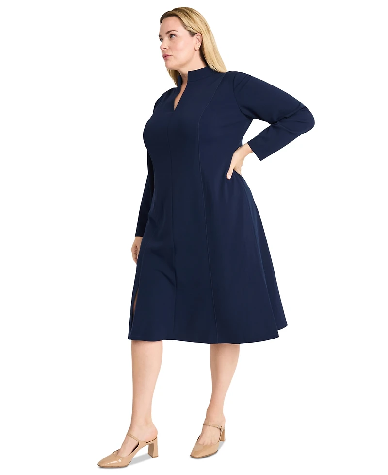 Maggy London Plus Size Split-Neck Structured A-Line Dress