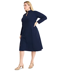 Maggy London Plus Size Split-Neck Structured A-Line Dress