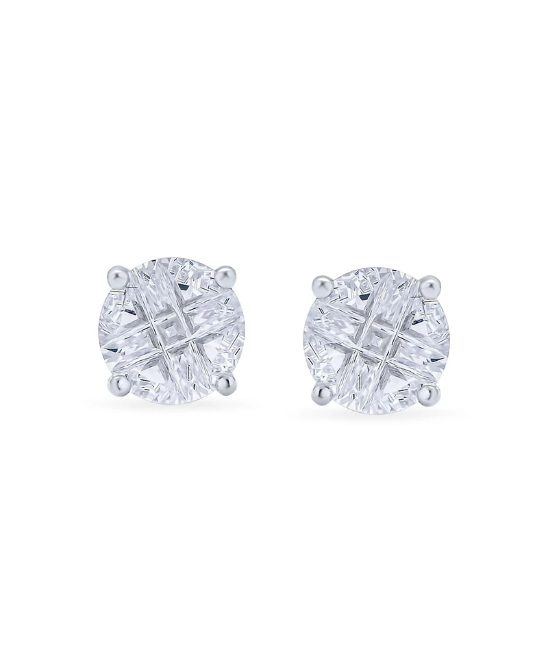 Bling Jewelry Round Solitaire Cz Invisible Cut Checkboard Cubic Zirconia Stud Earrings Sterling Silver
