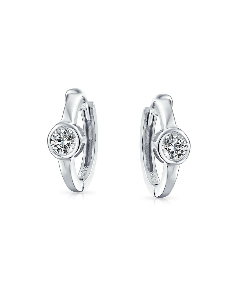 Bling Jewelry Classic Dainty Round Cubic Zirconia Solitaire Clear Green Cz Small Hoop Huggie Earrings .925 Sterling Silver