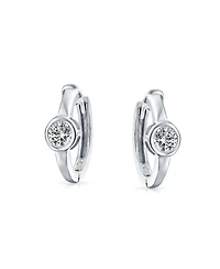 Bling Jewelry Classic Dainty Round Cubic Zirconia Solitaire Clear Green Cz Small Hoop Huggie Earrings .925 Sterling Silver