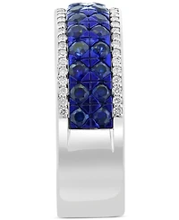 Effy Men's Sapphire (1-1/4 ct. t.w.) & Diamond (1/8 ct. t.w.) Cluster Ring in Sterling Silver