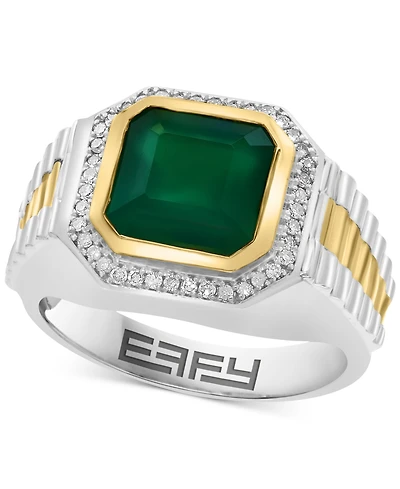 Effy Men's Green Onyx & Diamond (1/5 ct. t.w.) Halo Ring in Sterling Silver & 18k Gold-Plate