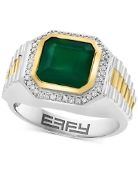 Effy Men's Green Onyx & Diamond (1/5 ct. t.w.) Halo Ring in Sterling Silver & 18k Gold-Plate