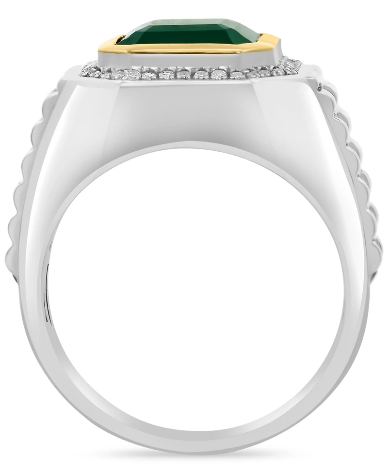 Effy Men's Green Onyx & Diamond (1/5 ct. t.w.) Halo Ring in Sterling Silver & 18k Gold-Plate
