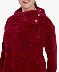 Ruby Rd. Petite Split Cowl Neck Chenille Jacquard Knit Top