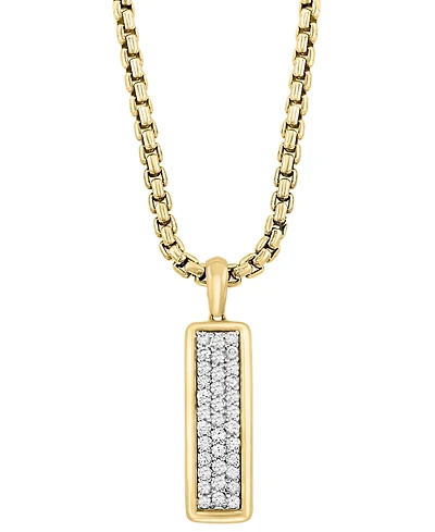 Effy Men's Zircon Cluster Elongated Dog Tag 22" Pendant Necklace (7/8 ct. t.w.) in Gold-Plated Sterling Silver