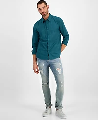 Guess Men's Regent Relaxed-Fit Tonal Stitched Plaid Button-Down Shirt