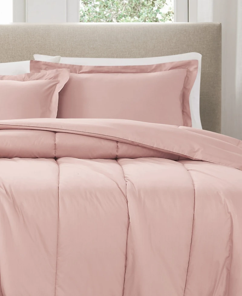 Brooklyn Loom Solid Cotton Percale 3-Pc. Comforter Set