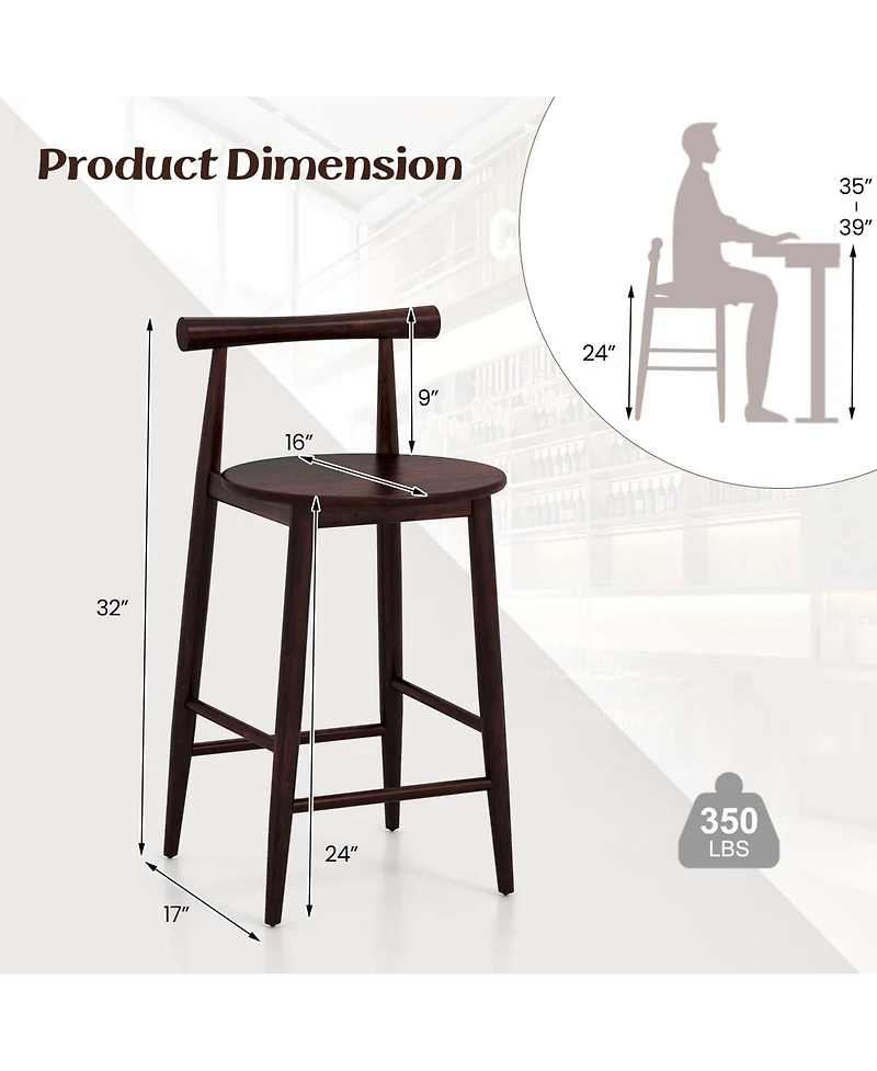 Bar Chair Counter Height Stools Set of 2 with Acacia Wood Frame Supporting Legs