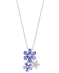 Effy Tanzanite (3 ct. t.w.) & Diamond (1/10 ct. t.w.) Flower 18" Pendant Necklace in 14k White Gold