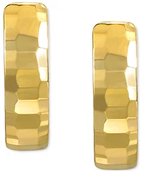 Mirror Texture Wide Oval Small Huggie Hoop Earrings in 10k Gold, 1/2"